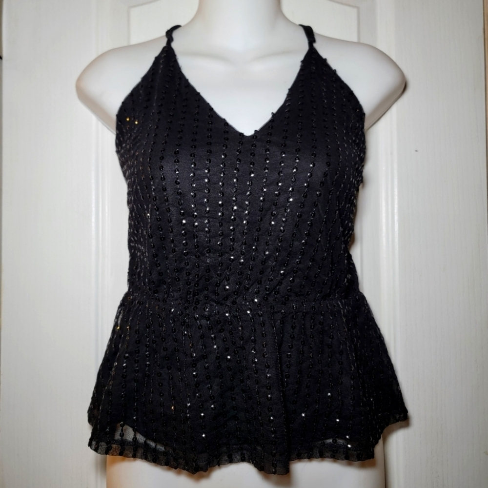 Express Black Sequin Halter Top Size XS